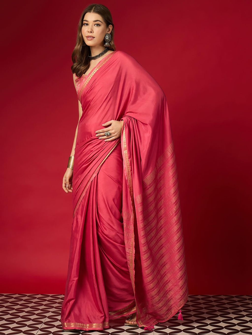 Pink Cotton Paisley Saree