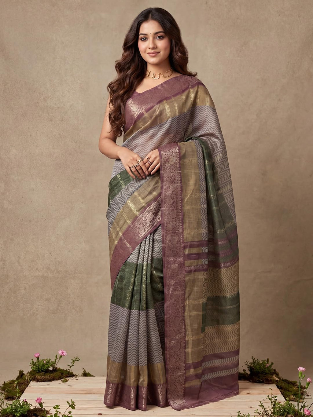Multicolour Silk Checkered Saree