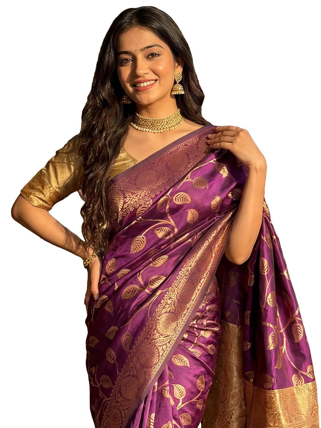 Maroon Banarasi Silk Ethnic Motif Saree - Purple 2
