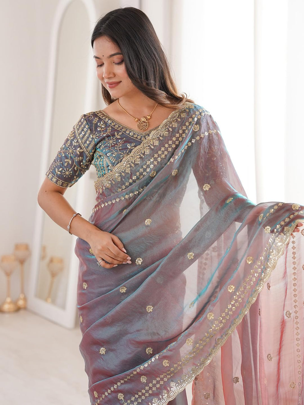 Mauve Silk Striped Saree