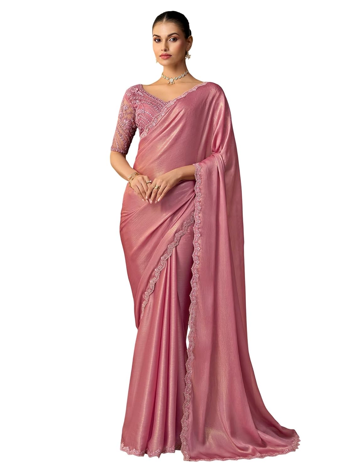 Red Chiffon Ombre Saree - Pink