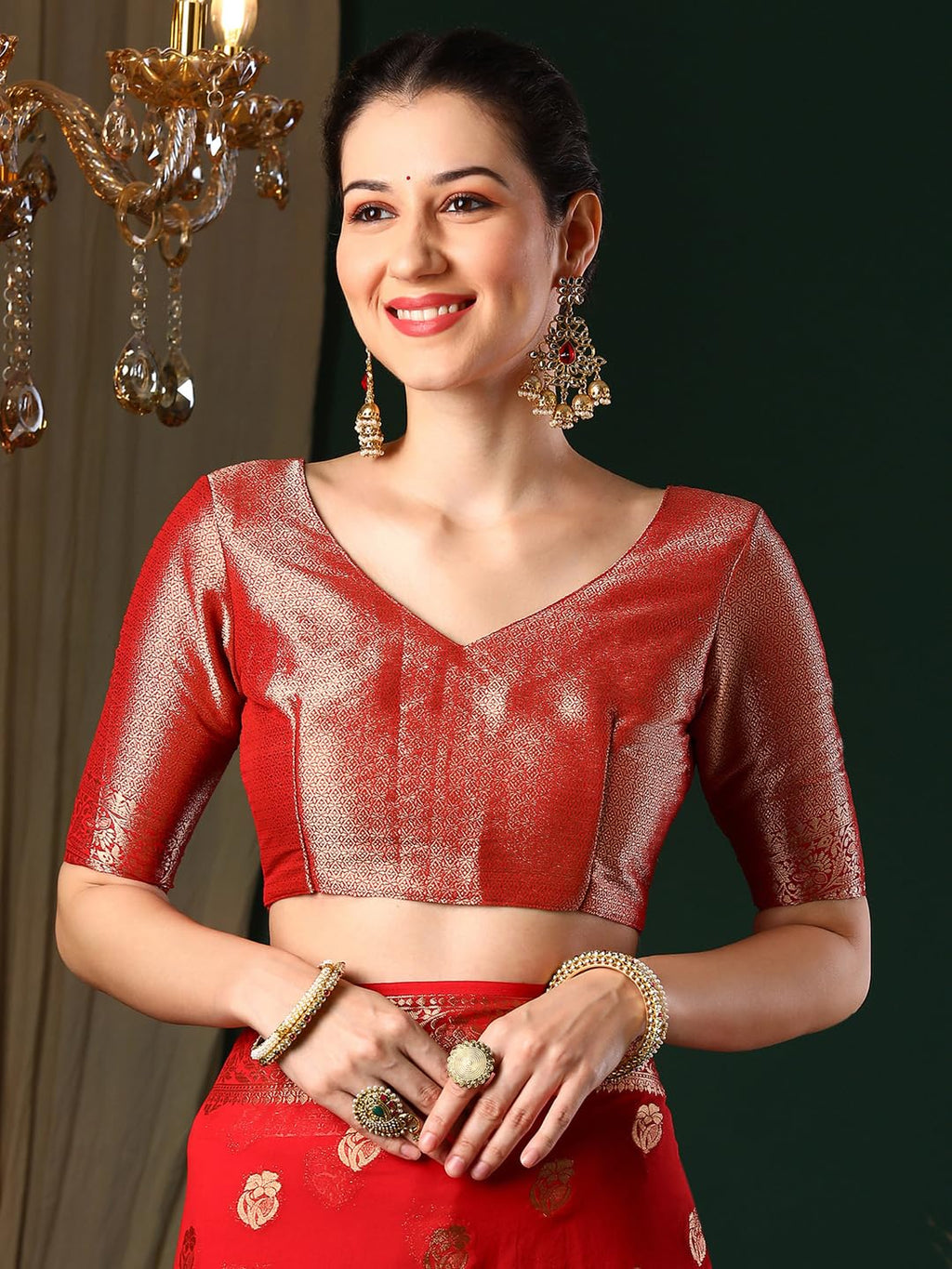 Red Georgette Ethnic Motif Saree