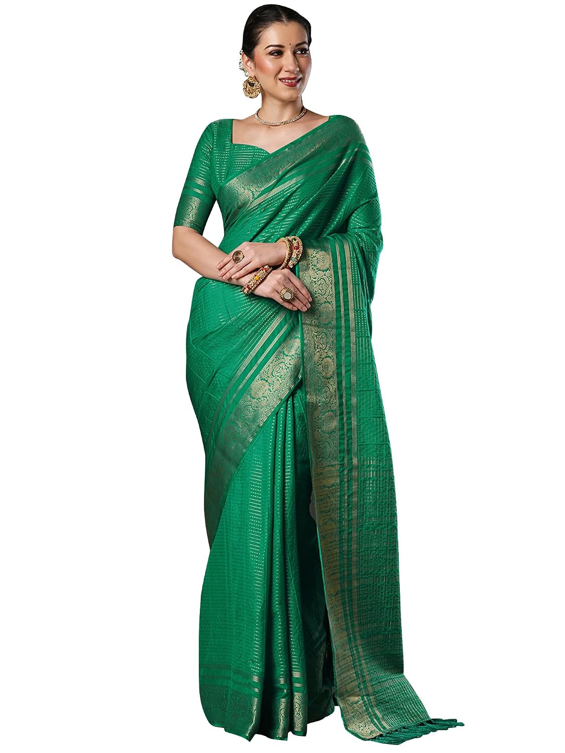 Maroon Rayon Paisley Saree - Teal Green