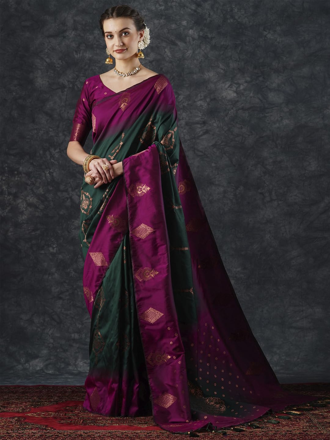 Green Silk Checkered Saree