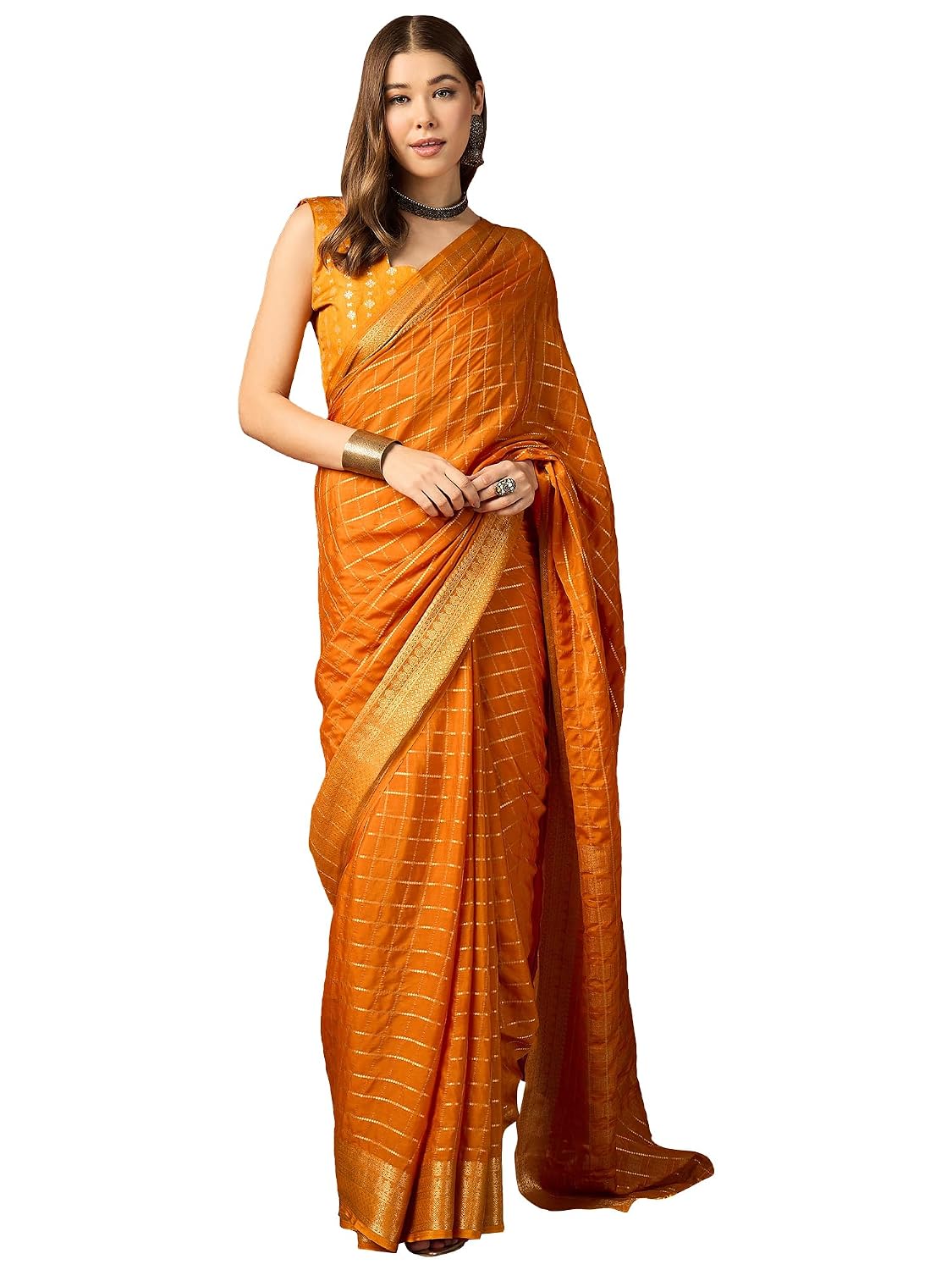 Maroon Cotton Paisley Saree - Orange