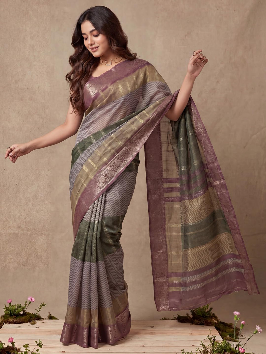 Multicolour Silk Checkered Saree