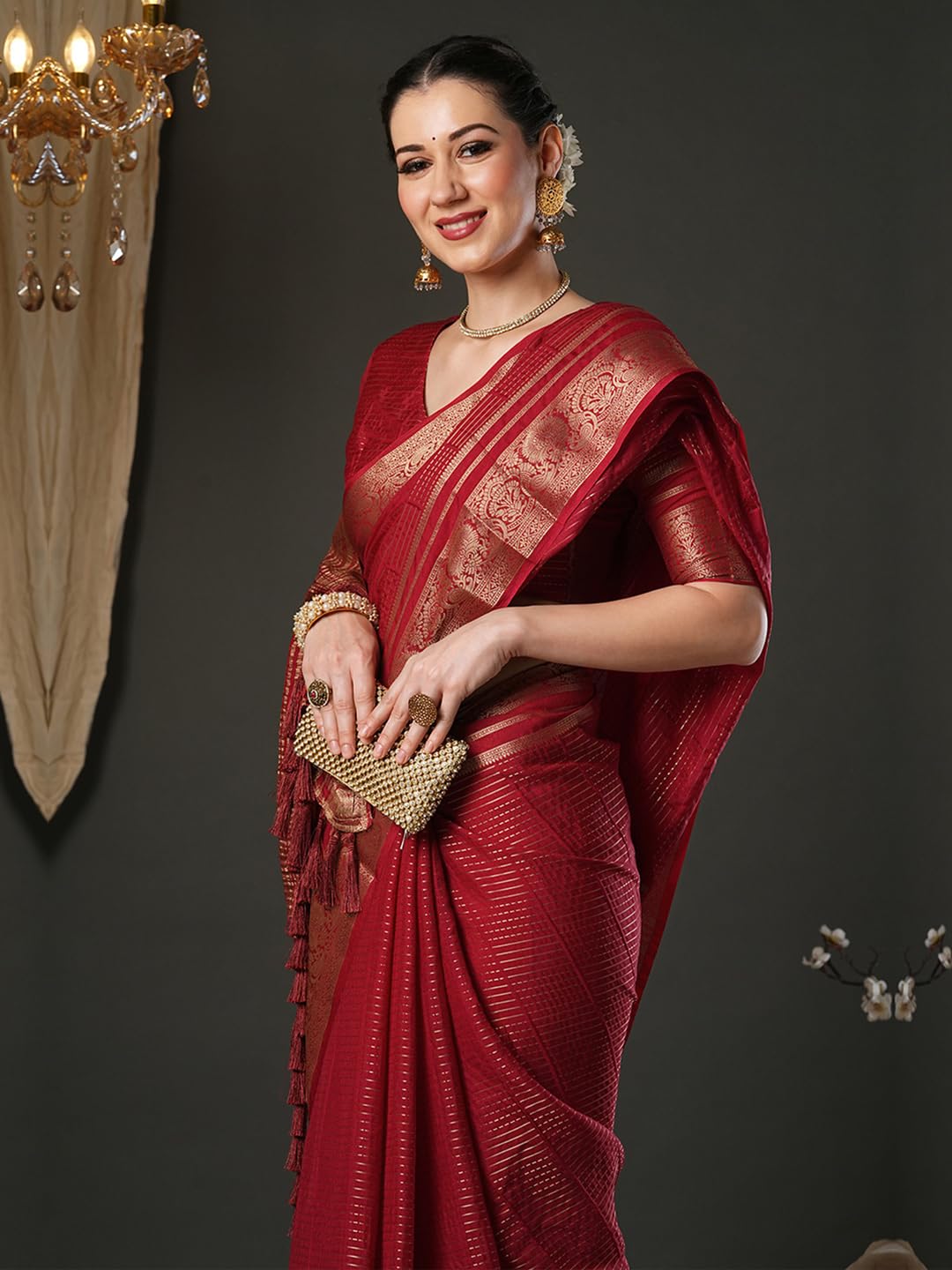 Maroon Rayon Paisley Saree