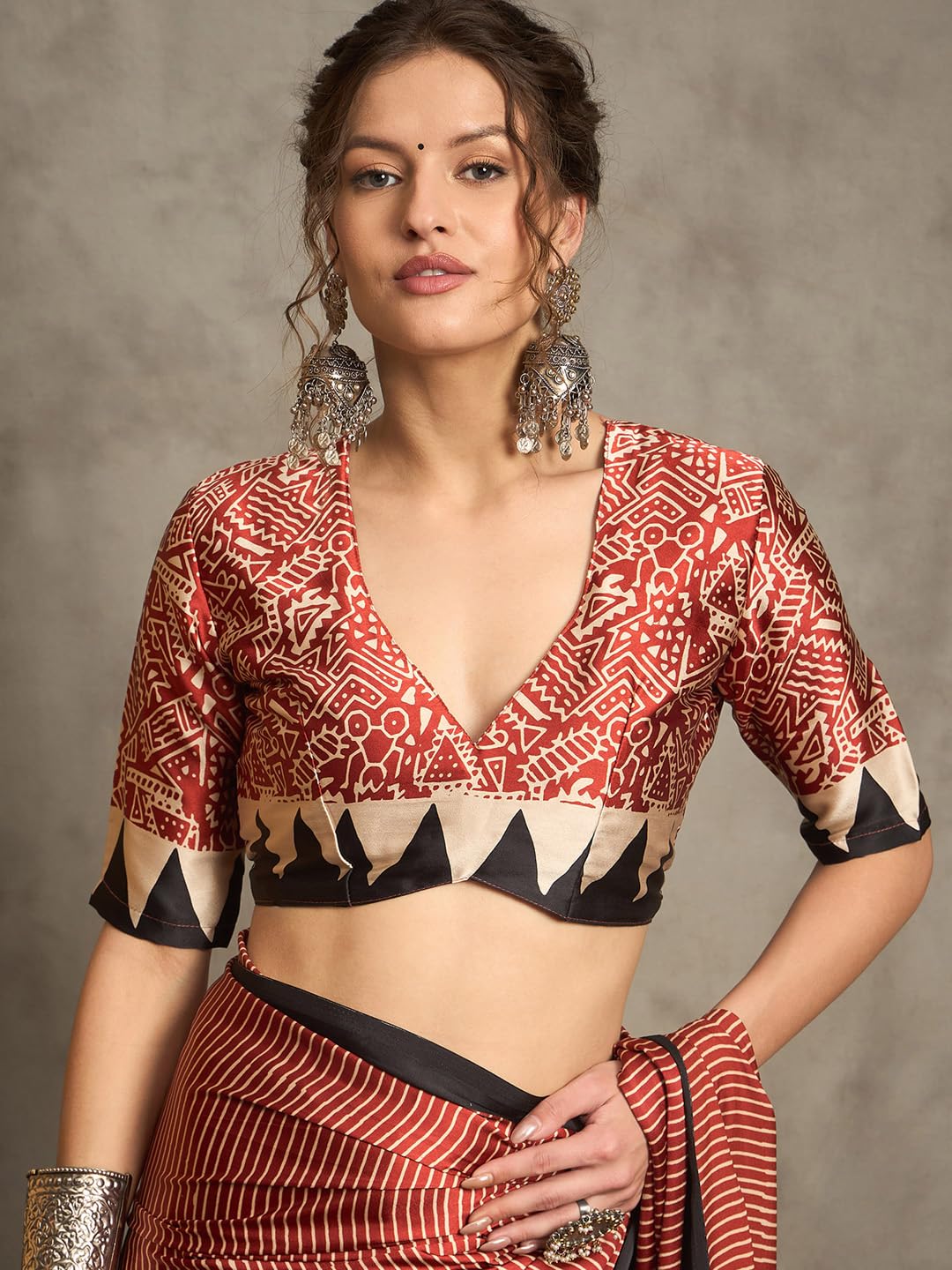 Maroon Crepe Striped Saree