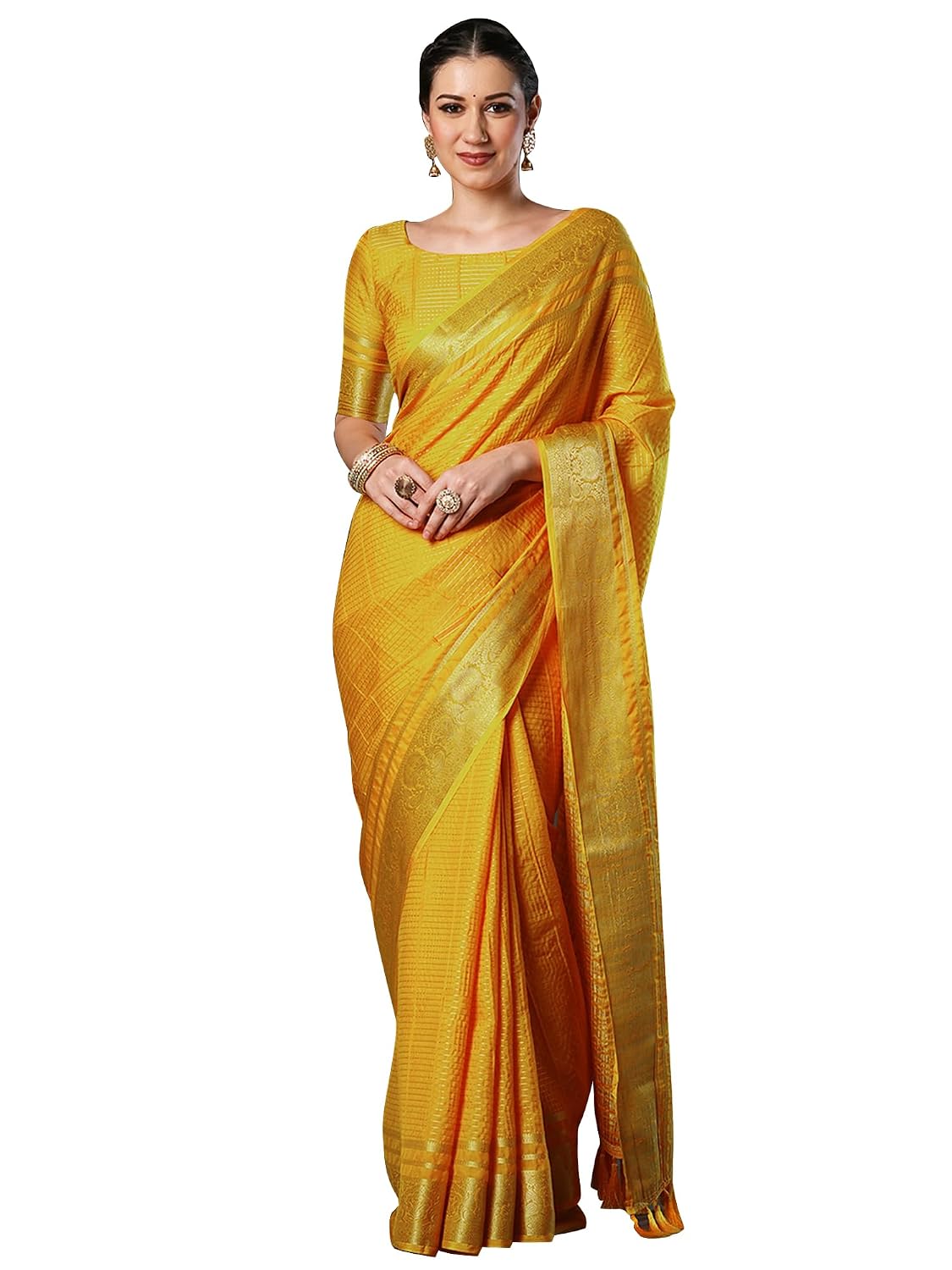 Maroon Rayon Paisley Saree - Yellow