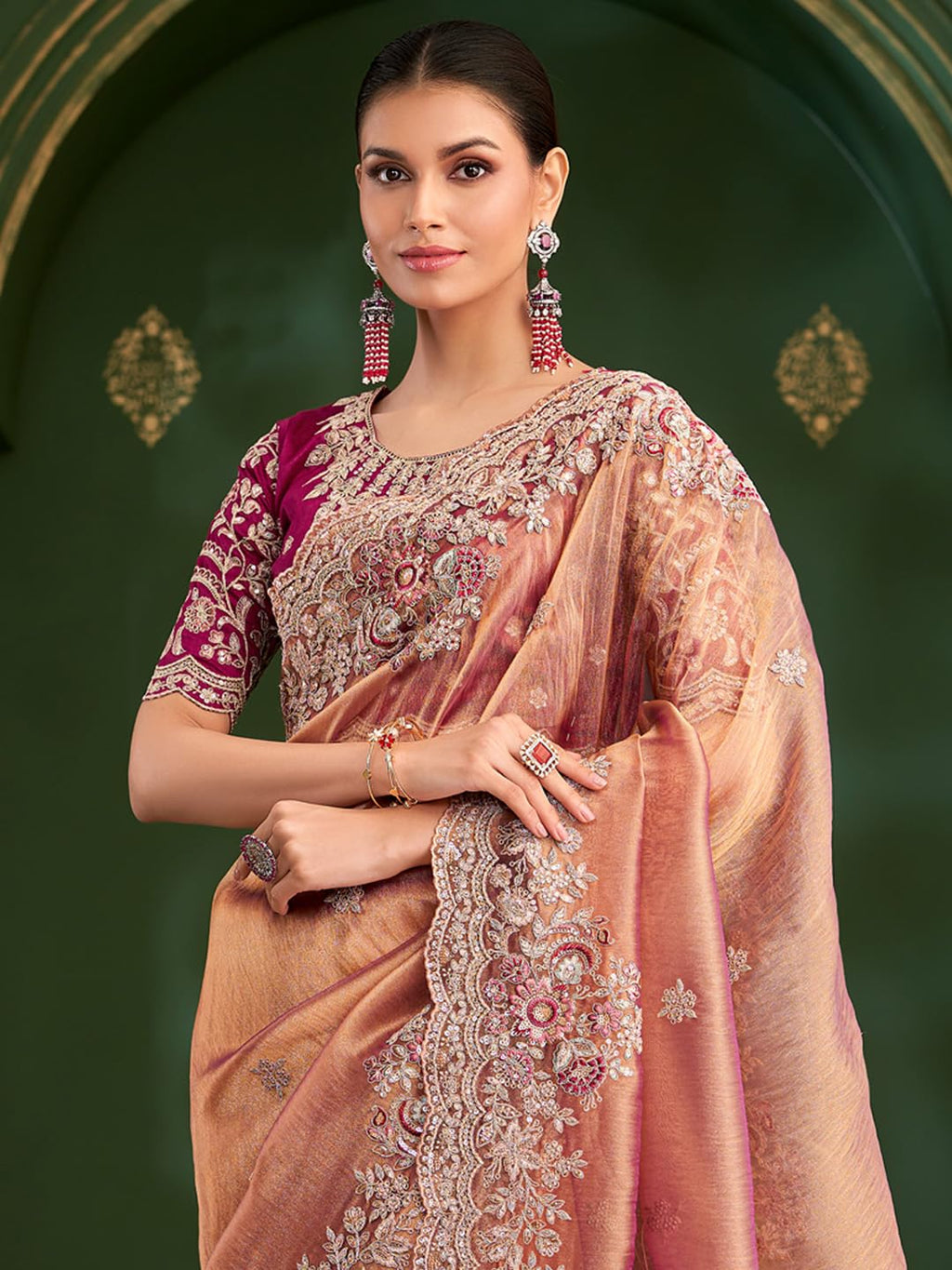 Rose Tissue Paisley Saree