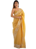 Purple Tissue Floral Saree - Mustard