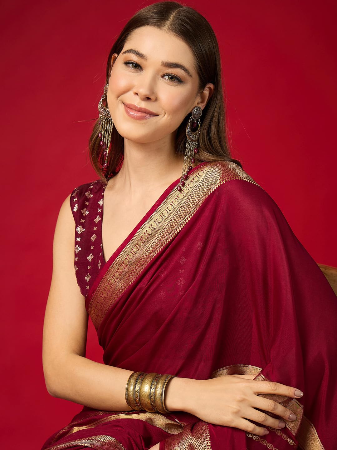 Maroon Cotton Paisley Saree