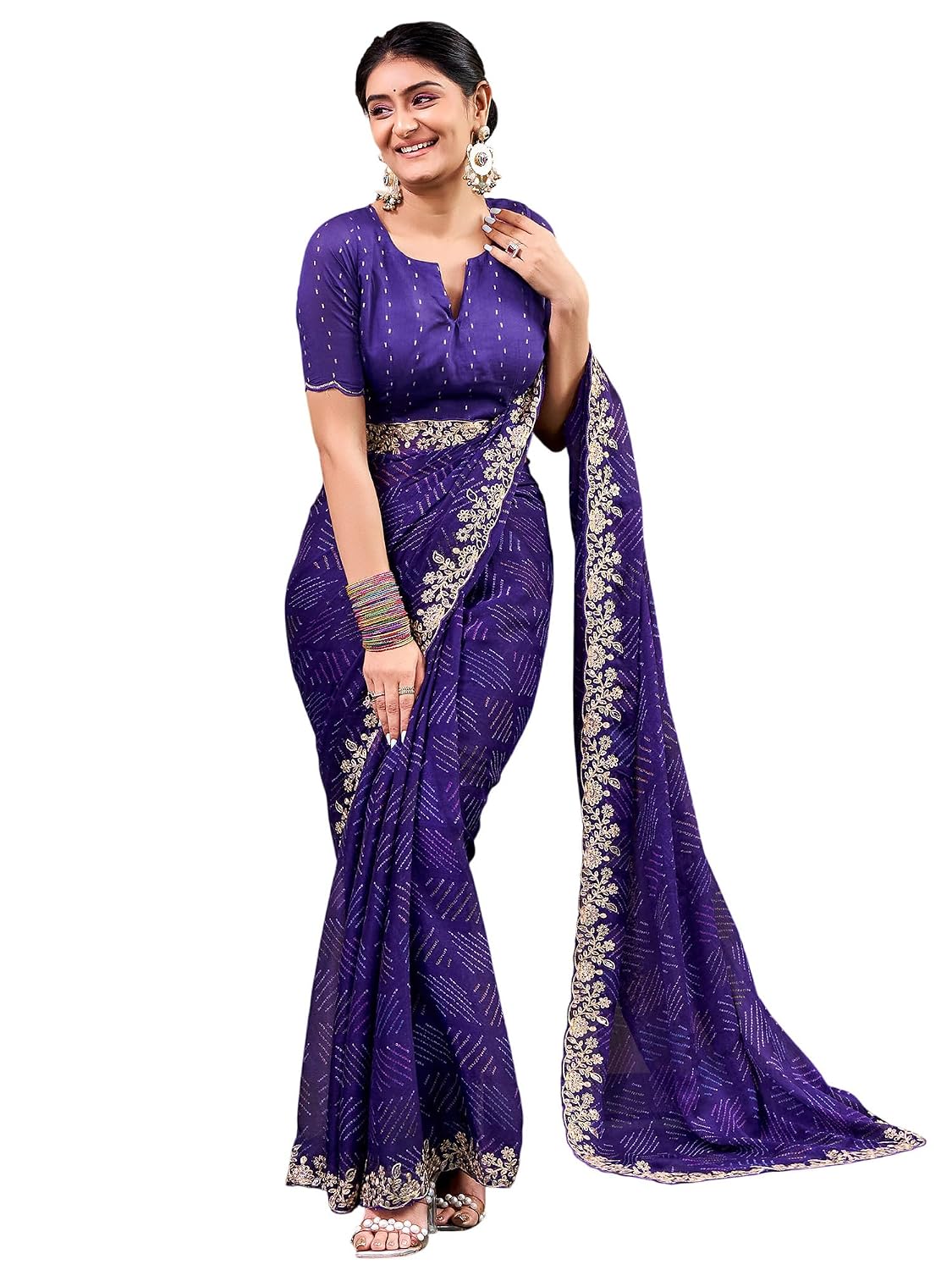 Multicolour Silk Checkered Saree - Purple