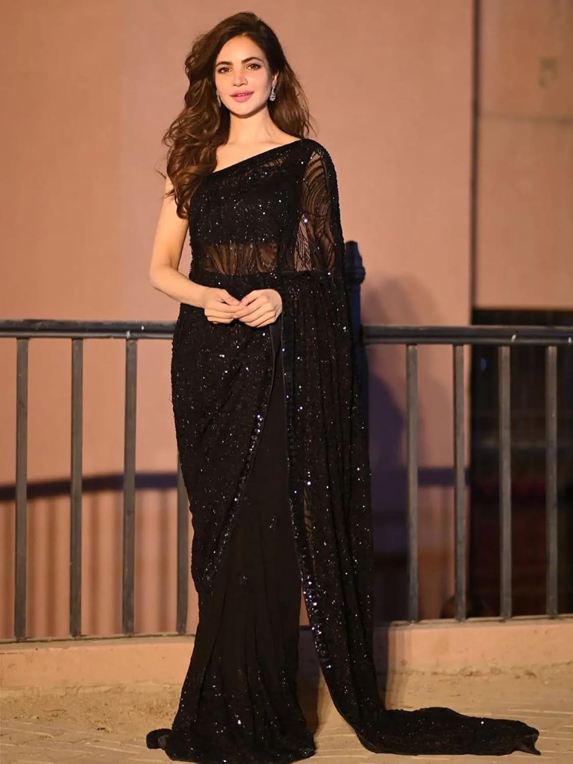 Black Georgette Embellished Saree