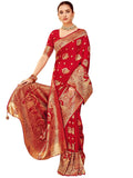 Mustard Satin Floral Saree - Red