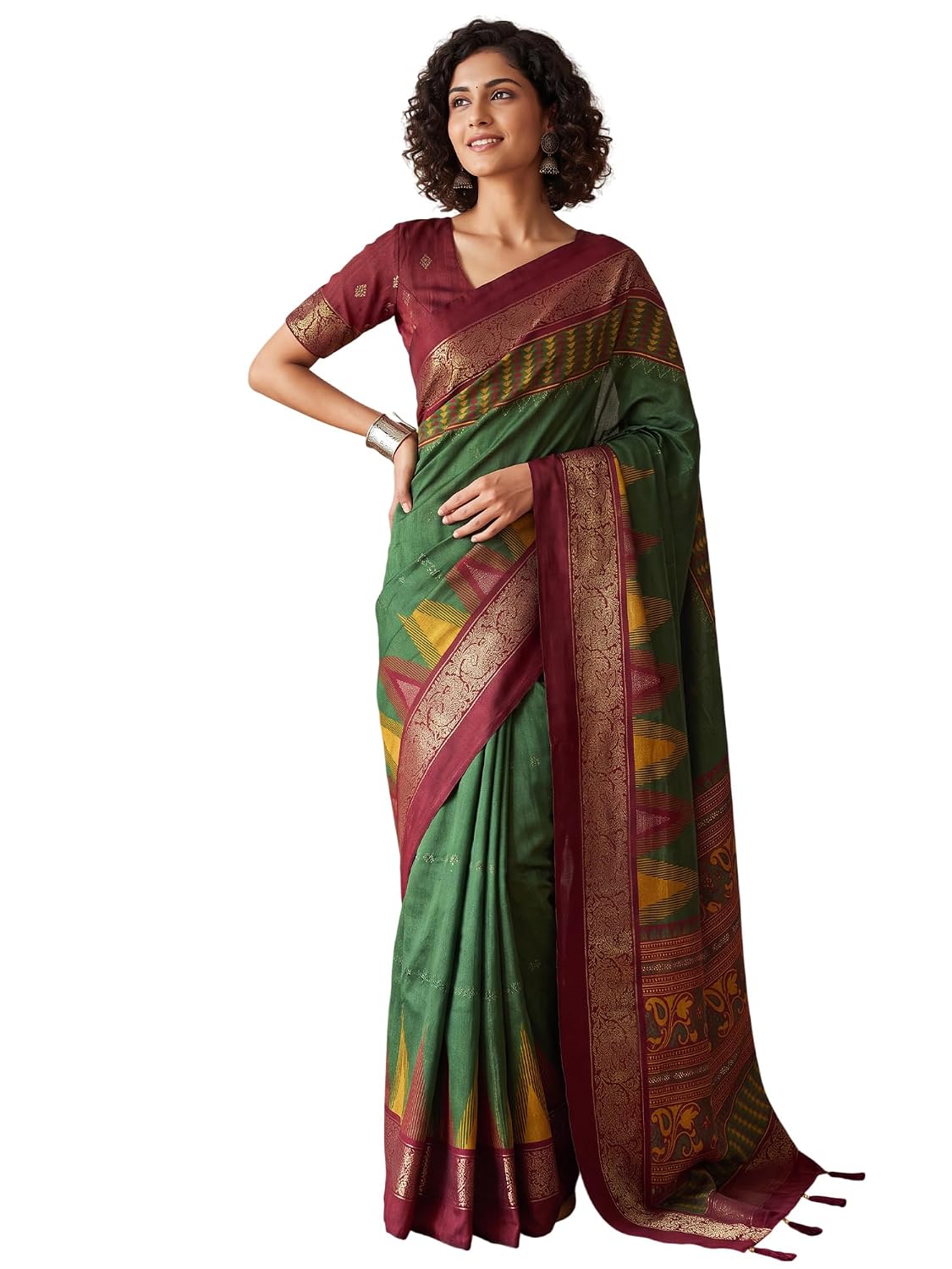 Green Tussar Silk Striped Saree