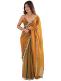 White Satin Solid Saree - Bronze