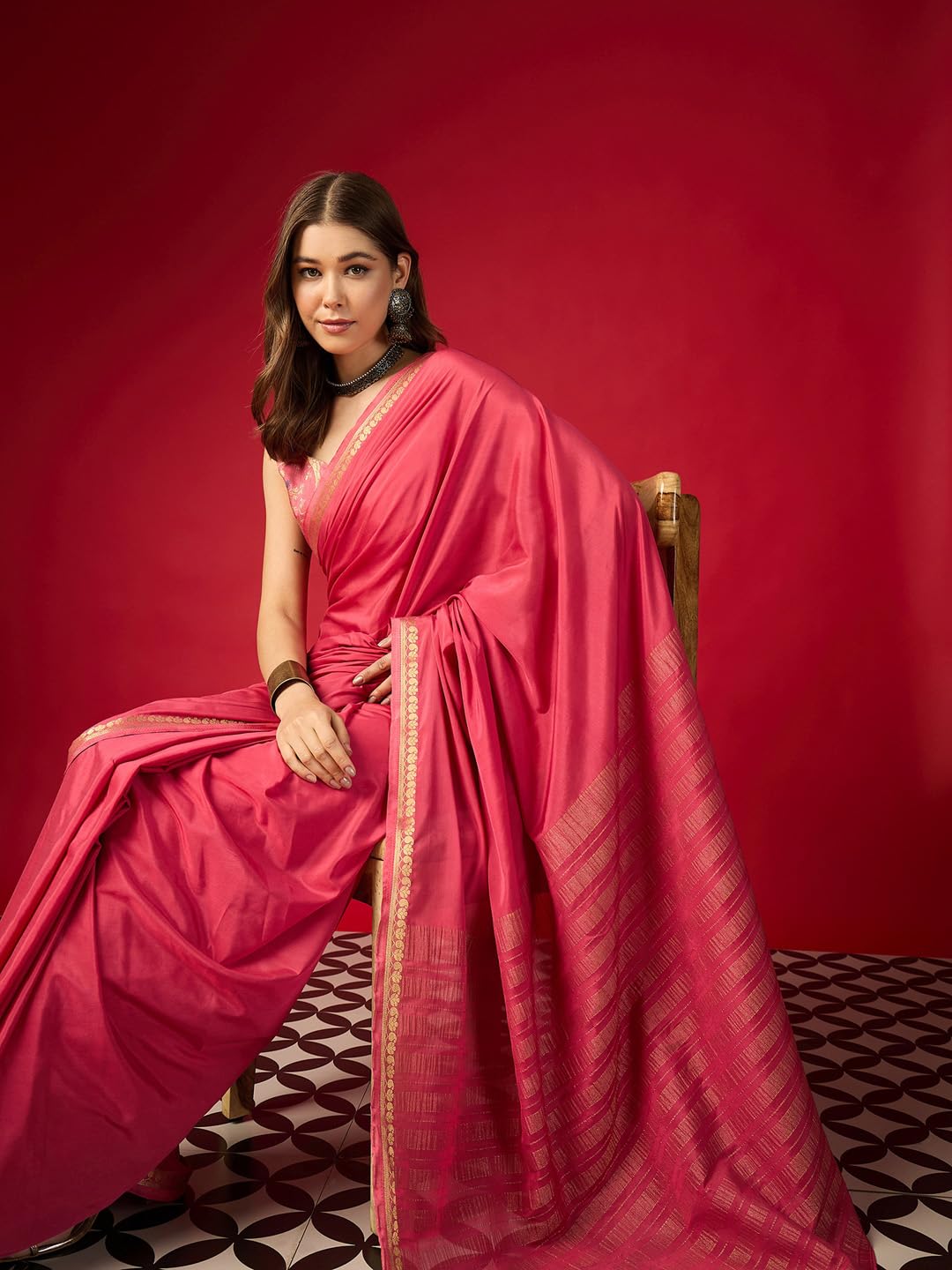 Pink Cotton Paisley Saree