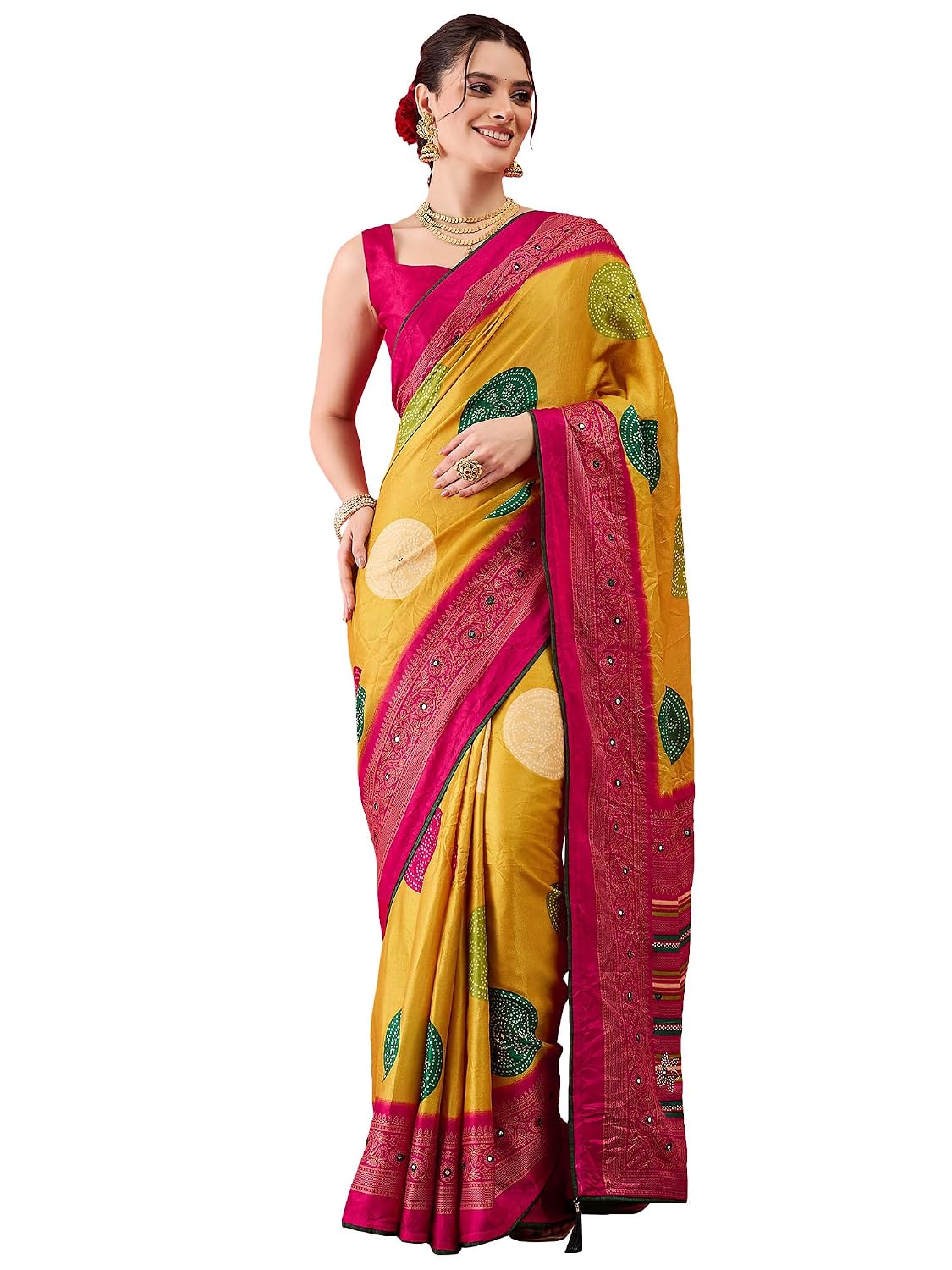 Yellow Georgette Polka Dots Saree