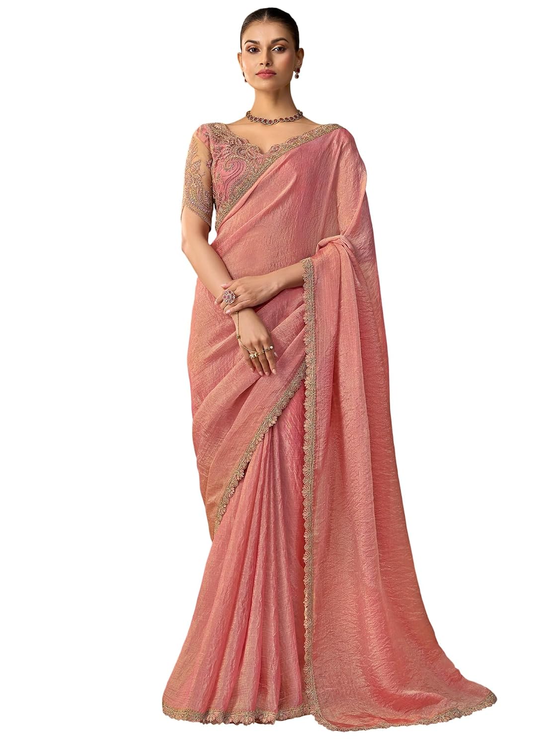 Red Chiffon Ombre Saree - Pink 2