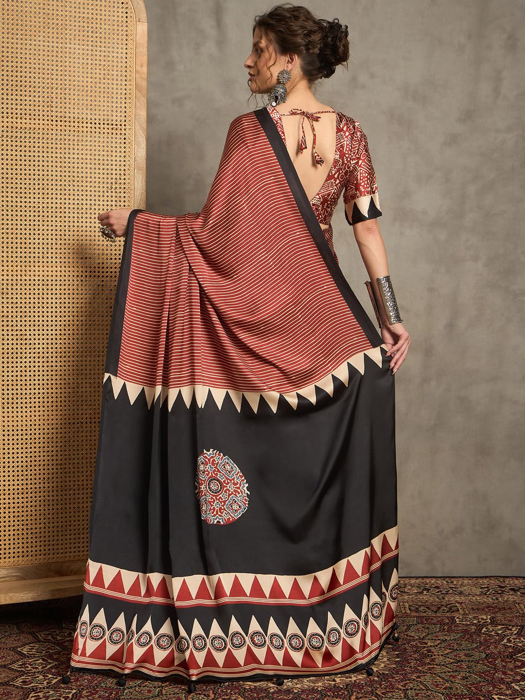Maroon Crepe Striped Saree