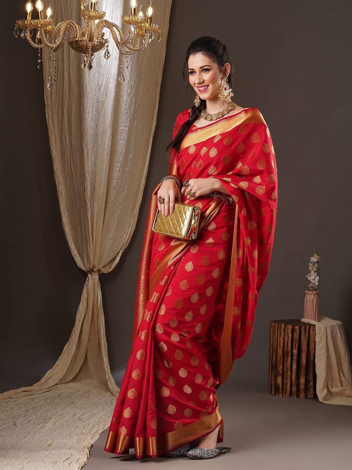 Red 2 Silk Blend Floral Saree