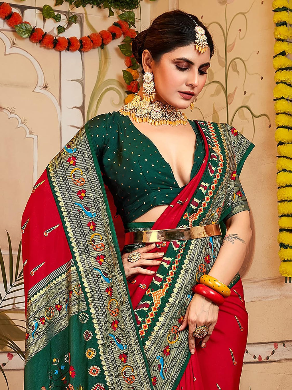 Red Banarasi Silk Peacock Saree