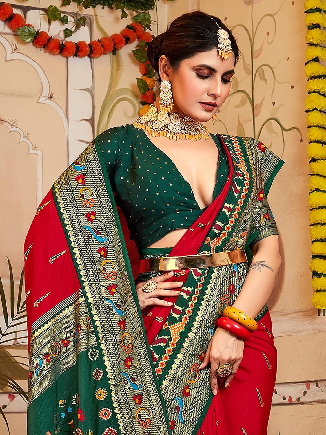 Red Banarasi Silk Peacock Saree