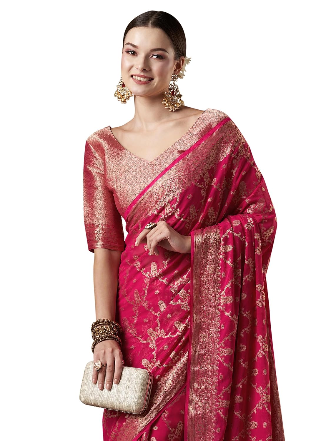 Pink Georgette Woven Design Saree