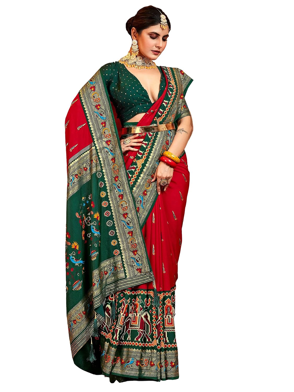 Red Banarasi Silk Peacock Saree