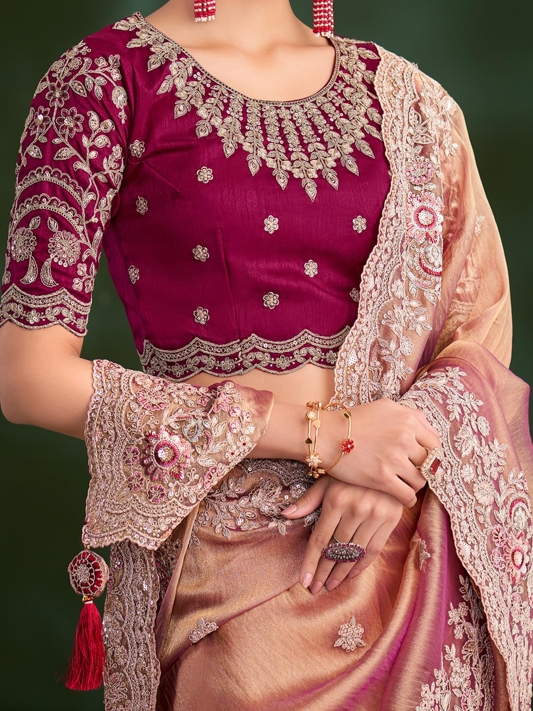 Rose Tissue Paisley Saree