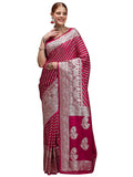Pink Satin Floral Saree - Magenta