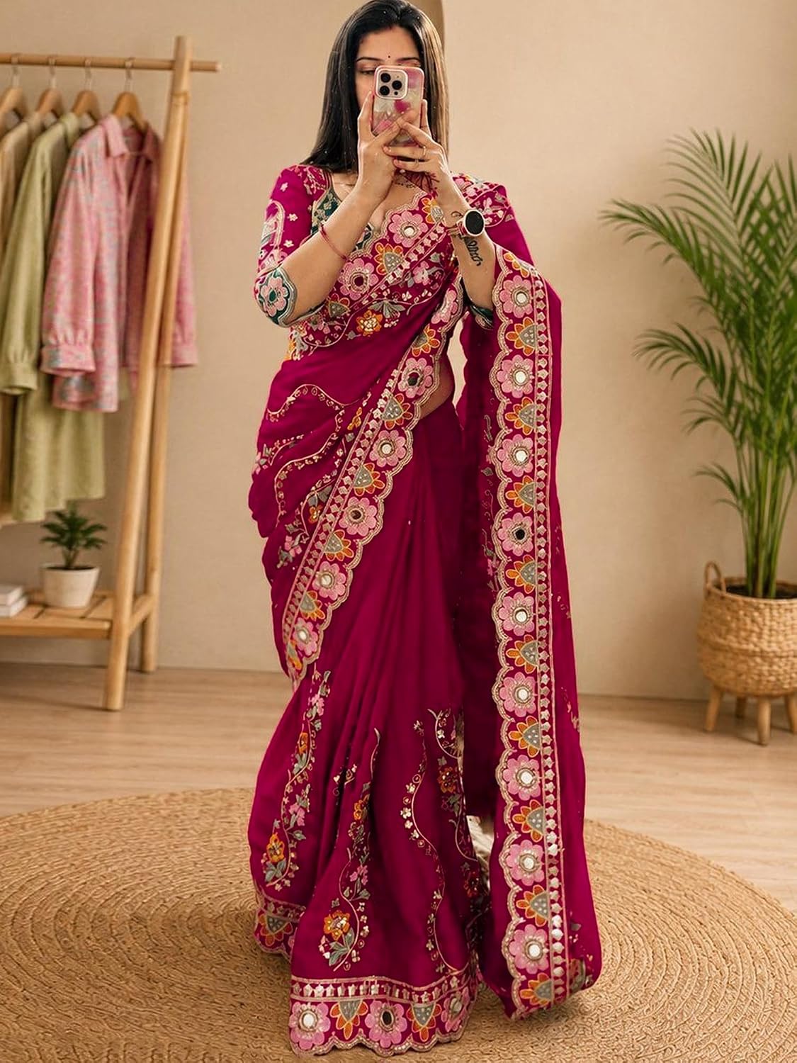 Pink Silk Floral Saree