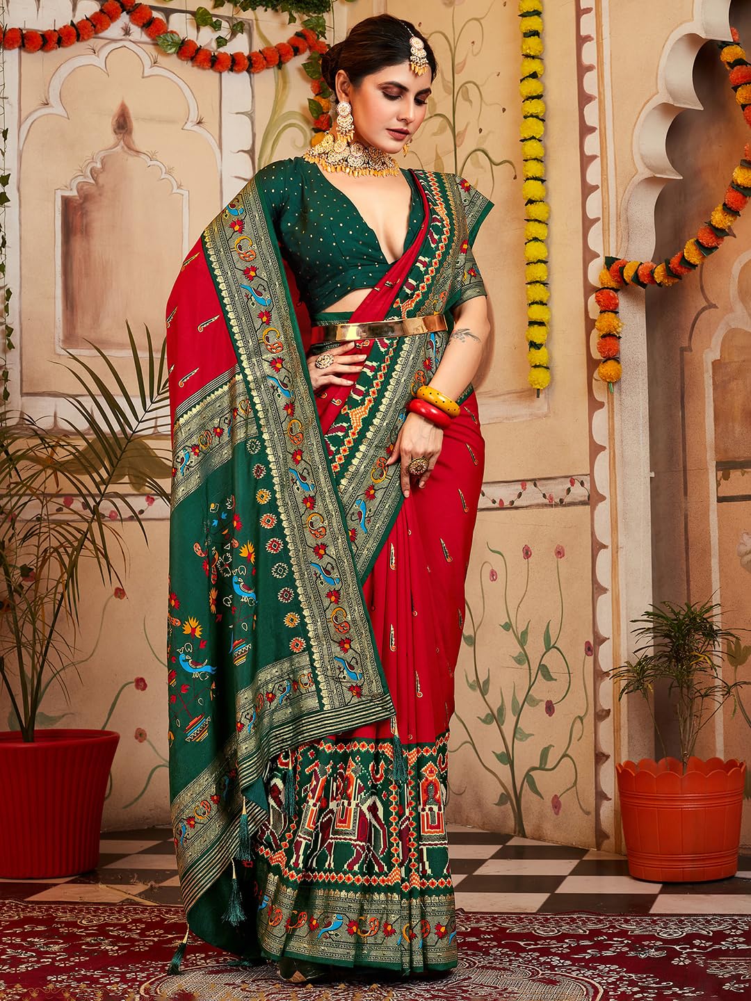Red Banarasi Silk Peacock Saree