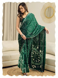 Green Crepe Polka Dots Saree