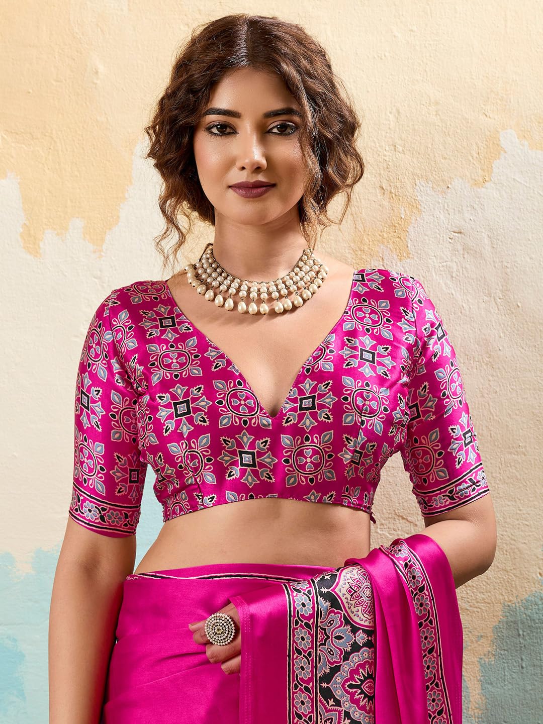 Magenta Silk Striped Saree
