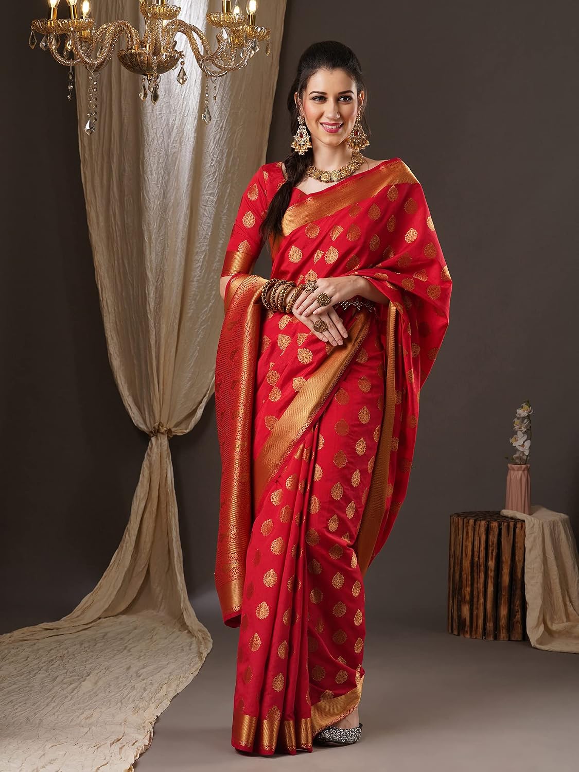 Red 2 Silk Blend Floral Saree
