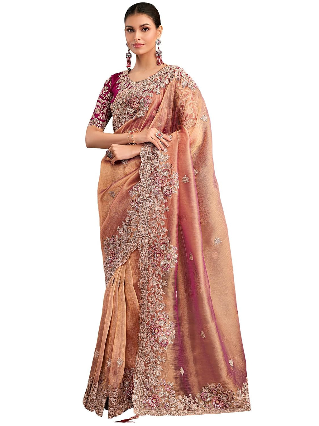 Rose Tissue Paisley Saree