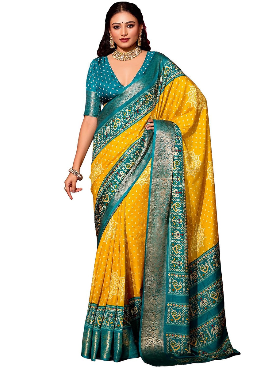 Yellow Silk Blend Polka Dots Saree