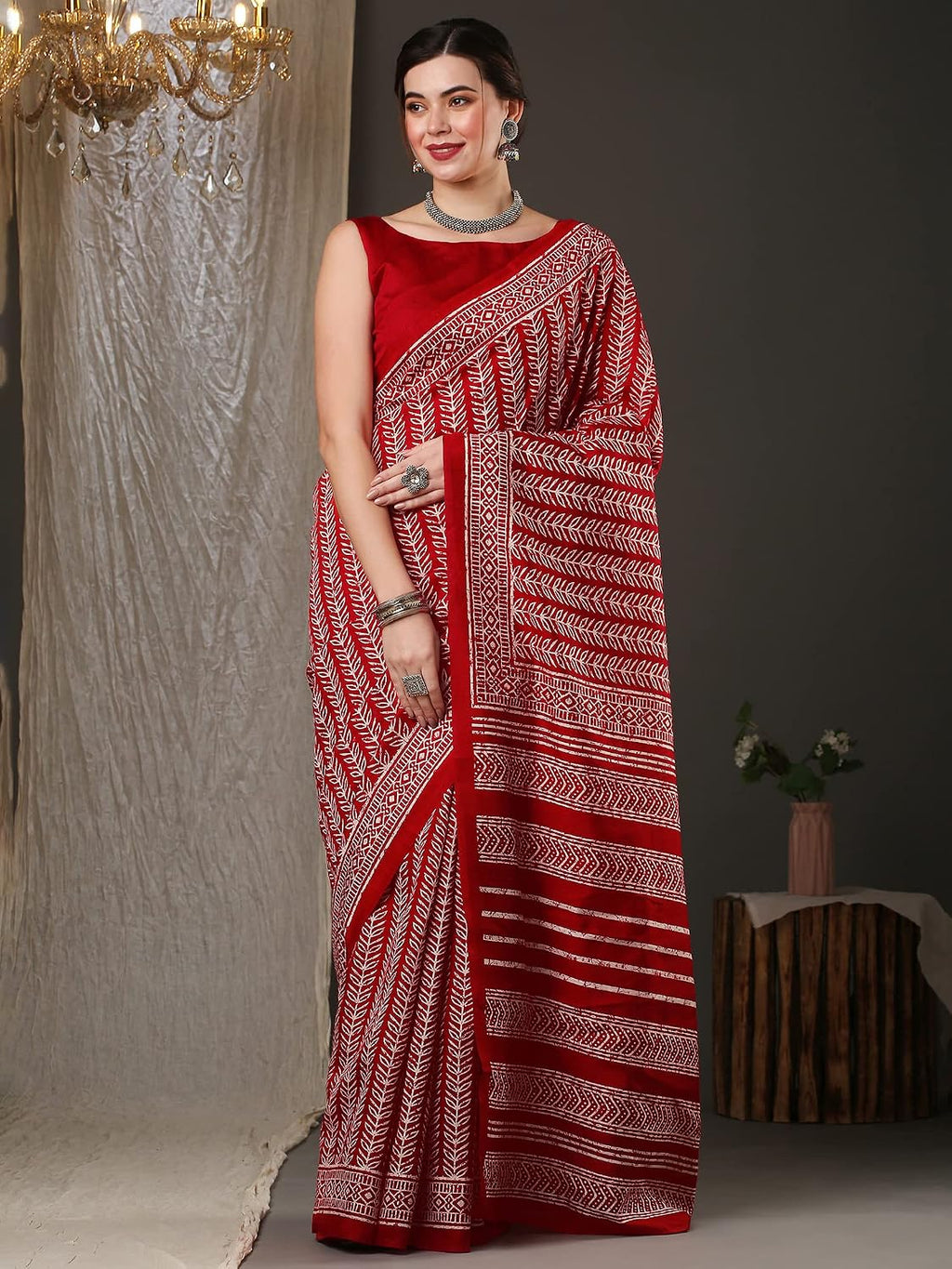 Red Bhagalpuri Silk Ethnic Motif Saree