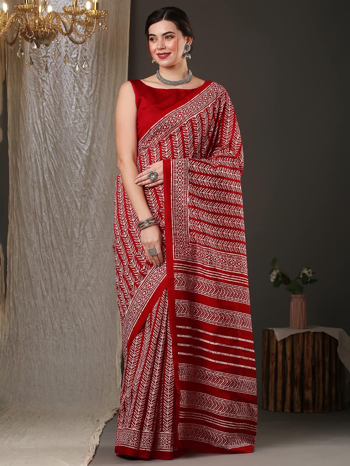 Red Bhagalpuri Silk Ethnic Motif Saree
