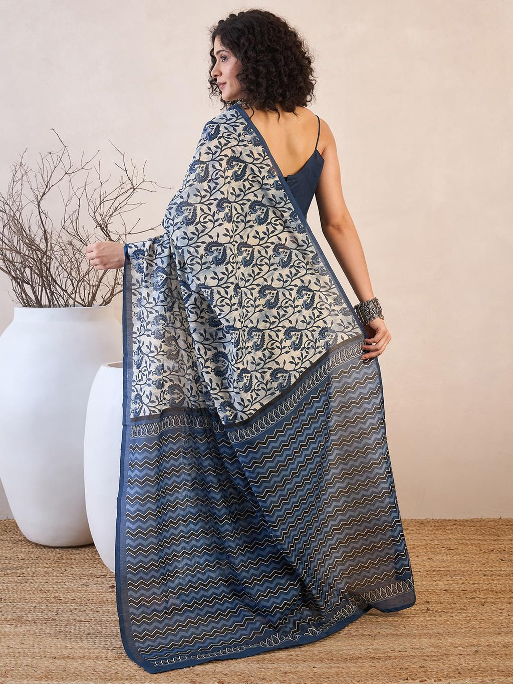 Off White Silk Abstract Saree
