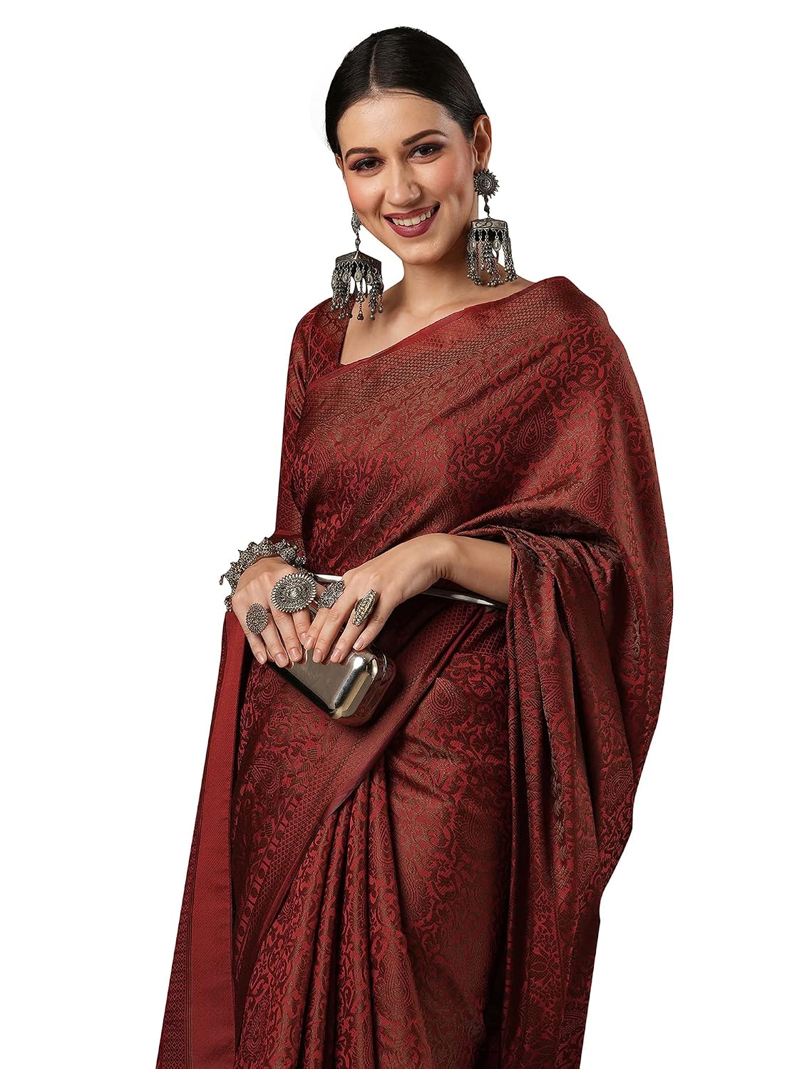 Maroon Banarasi Silk Ethnic Motif Saree