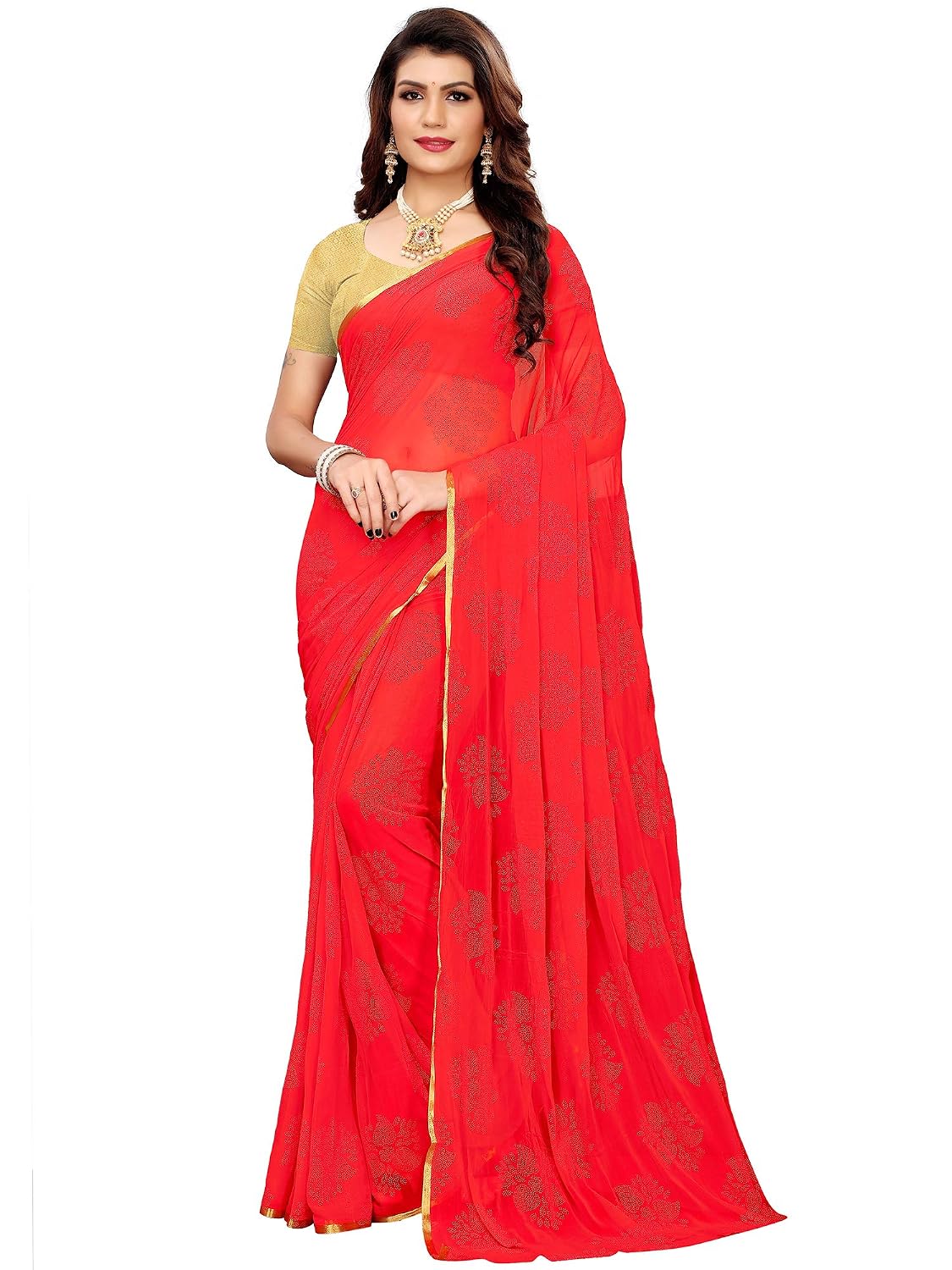 Red 2 Silk Blend Floral Saree - Red 2