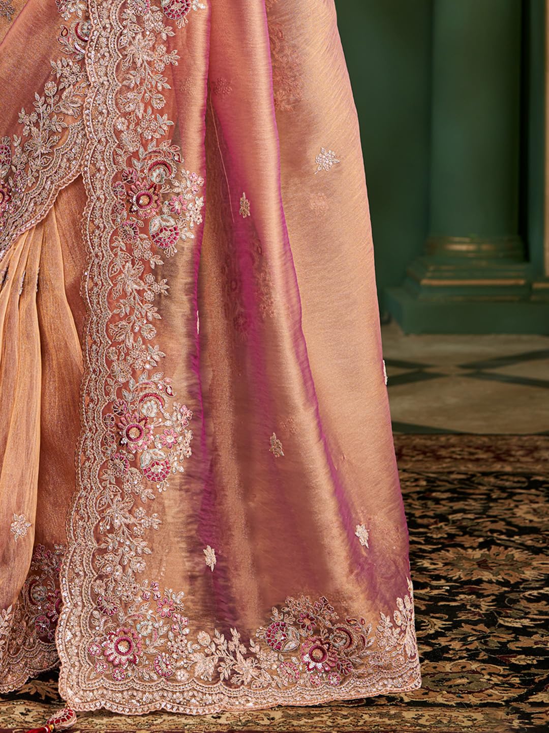 Rose Tissue Paisley Saree