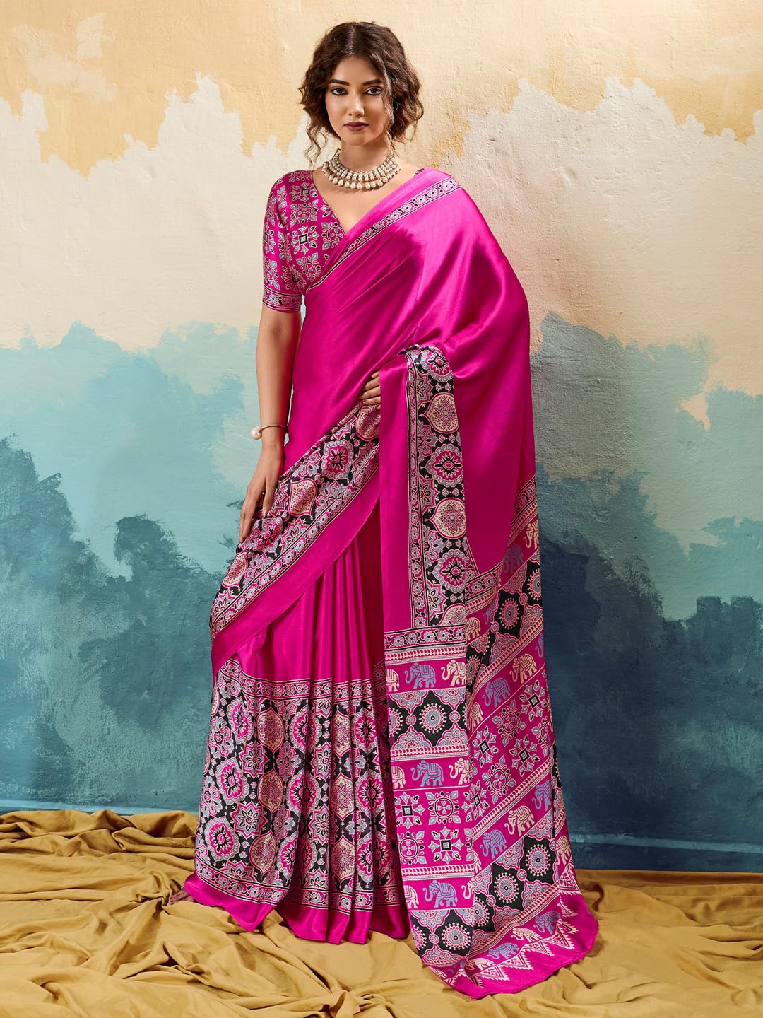Magenta Silk Striped Saree