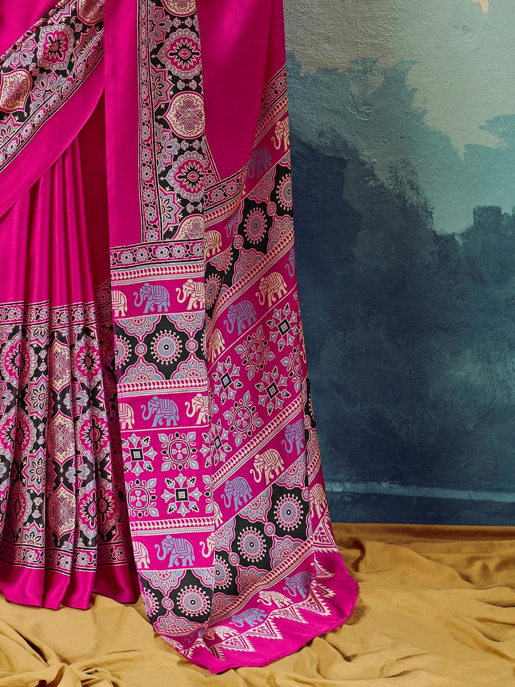 Magenta Silk Striped Saree