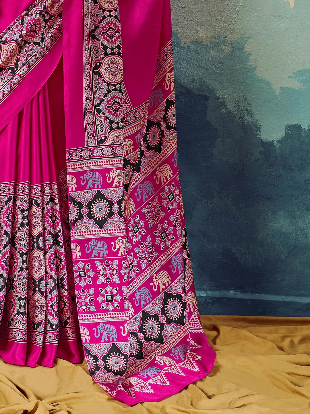 Magenta Silk Striped Saree