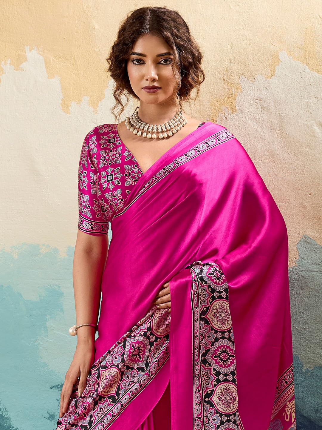 Magenta Silk Striped Saree