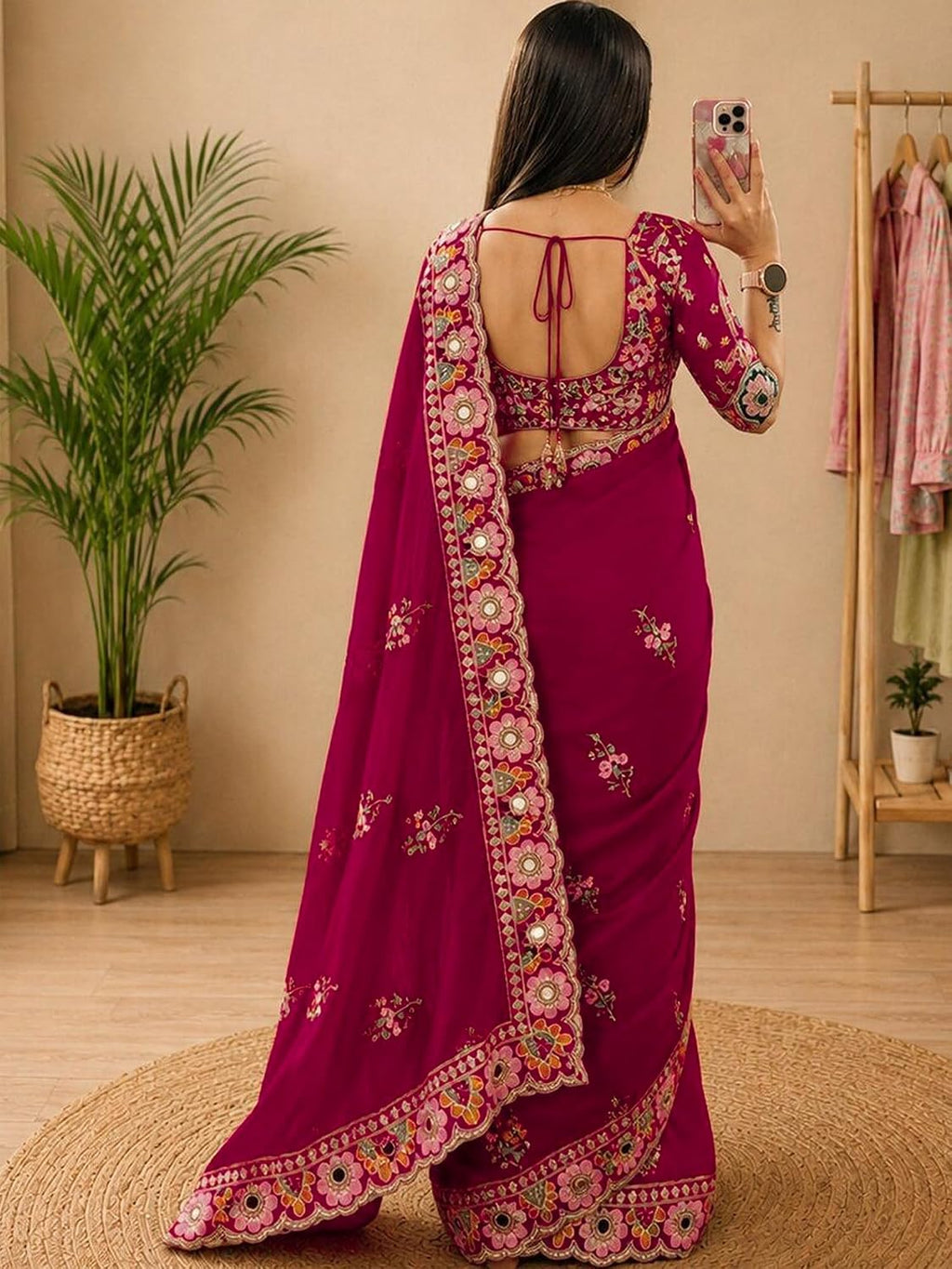 Pink Silk Floral Saree